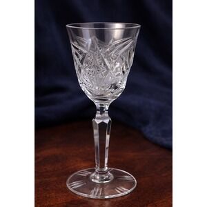 Vintage Cut Crystal Wine Goblet Faceted Stem Clear Glass 5"‎ Elegant